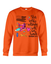 Load image into Gallery viewer, She Works Willingly With Her Hands Gift For Sew Lovers Sweatshirt