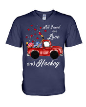 Load image into Gallery viewer, All I Need Are Love And Hockey Gift For Hockey Players Guys V-Neck