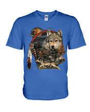 Load image into Gallery viewer, Native Wolf Gift For Wolf Lovers Guys V-Neck