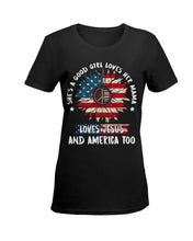 Load image into Gallery viewer, Good Girl Loves Her Mama Loves Jesus and America Too Design Ladies Tee