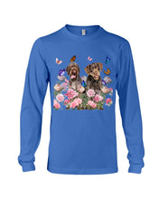 Load image into Gallery viewer, German Wirehaired Pointer With Peonies Gift For Dog Lovers Unisex Long Sleeve