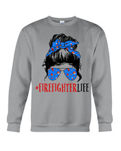 Load image into Gallery viewer, Firefighter Make You Life Safe Lady With Blue Ribbonhead Gift For Women Sweatshirt