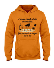 Load image into Gallery viewer, A Woman Cannot Survive On Wine Alone She Also Needs A Camper And A Dog Hoodie