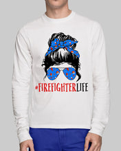 Load image into Gallery viewer, Firefighter Make You Life Safe Lady With Blue Ribbonhead Gift For Women Unisex Long Sleeve