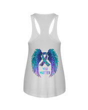 Load image into Gallery viewer, You Matter Ribbon Awareness With Angel Wings Ladies Flowy Tank
