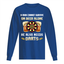Load image into Gallery viewer, A Man Cannot Survive On Beer Alone He Also Needs Darts Trending Unisex Long Sleeve