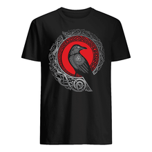 Load image into Gallery viewer, Raven Viking Culture Celtic Design Gray And Red Guys Tee