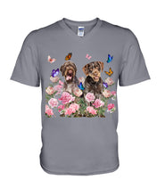 Load image into Gallery viewer, German Wirehaired Pointer With Peonies Gift For Dog Lovers Guys V-Neck