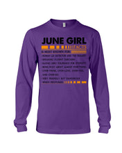 Load image into Gallery viewer, June Girl Facts Very Friendly But Dangerous Custom Design Unisex Long Sleeve