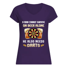 Load image into Gallery viewer, A Man Cannot Survive On Beer Alone He Also Needs Darts Trending Ladies V-Neck