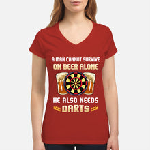 Load image into Gallery viewer, A Man Cannot Survive On Beer Alone He Also Needs Darts Trending Ladies V-Neck