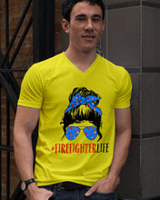 Load image into Gallery viewer, Firefighter Make You Life Safe Lady With Blue Ribbonhead Gift For Women Guys V-Neck