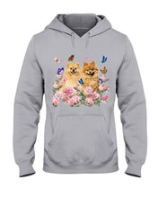 Load image into Gallery viewer, Peonies Garden Butterflies Pomeranian Gift For Dog Lovers Hoodie