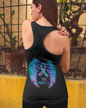Load image into Gallery viewer, You Matter Ribbon Awareness With Angel Wings Ladies Flowy Tank