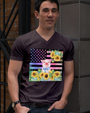 Load image into Gallery viewer, Pig America Flag Sunflower Special Custom Design Guys V-Neck