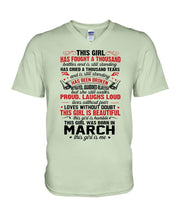 Load image into Gallery viewer, This Girl Has Fought A Thousand This Girl Was Born In March Guys V-Neck