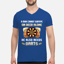Load image into Gallery viewer, A Man Cannot Survive On Beer Alone He Also Needs Darts Trending Guys V-Neck