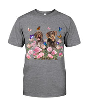 Load image into Gallery viewer, German Wirehaired Pointer With Peonies Gift For Dog Lovers Guys Tee
