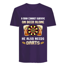 Load image into Gallery viewer, A Man Cannot Survive On Beer Alone He Also Needs Darts Trending Guys V-Neck
