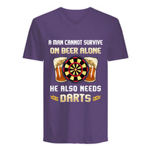Load image into Gallery viewer, A Man Cannot Survive On Beer Alone He Also Needs Darts Trending Guys V-Neck
