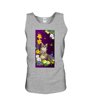 Load image into Gallery viewer, Flowers Under Butterfly Purple With Cat Gift For Cat Lovers Unisex Tank Top

