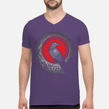 Load image into Gallery viewer, Raven Viking Culture Celtic Design Gray And Red Guys V-Neck
