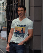 Load image into Gallery viewer, I Workout Just Kidding I Chase Goats Retro Vintage For Goat Lovers Guys V-Neck
