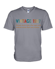 Load image into Gallery viewer, Vintage 1967 Knows More Than She Says And Notices More Than You Realize Guys V-Neck
