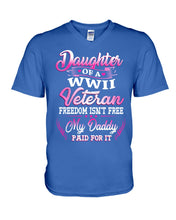 Load image into Gallery viewer, Daughter Of A Veteran Freedom Isn't Free Gift For Daughter Guys V-Neck
