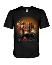 Load image into Gallery viewer, Black Cat Life Is Better With Books Gift For Cat Lovers Guys V-Neck
