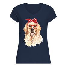 Load image into Gallery viewer, Golden Retriever With Red Polka Dot Ribbon Gift For Dog Lovers Ladies V-Neck
