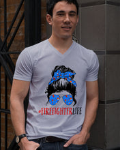 Load image into Gallery viewer, Firefighter Make You Life Safe Lady With Blue Ribbonhead Gift For Women Guys V-Neck
