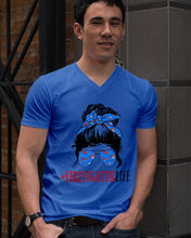 Load image into Gallery viewer, Firefighter Make You Life Safe Lady With Blue Ribbonhead Gift For Women Guys V-Neck
