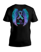Load image into Gallery viewer, You Matter Ribbon Awareness With Angel Wings Guys V-Neck
