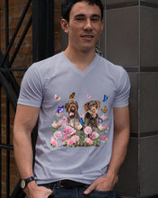 Load image into Gallery viewer, German Wirehaired Pointer With Peonies Gift For Dog Lovers Guys V-Neck
