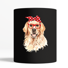Load image into Gallery viewer, Golden Retriever With Red Polka Dot Ribbon Gift For Dog Lovers Black Mug
