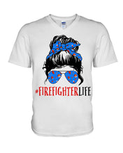 Load image into Gallery viewer, Firefighter Make You Life Safe Lady With Blue Ribbonhead Gift For Women Guys V-Neck
