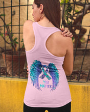 Load image into Gallery viewer, You Matter Ribbon Awareness With Angel Wings Ladies Flowy Tank
