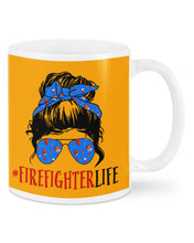 Load image into Gallery viewer, Firefighter Make You Life Safe Lady With Blue Ribbonhead Gift For Women Mug
