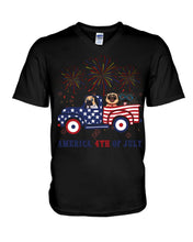 Load image into Gallery viewer, America 4th Of July Truck Pug Gift For Dog Lovers Guys V-Neck
