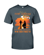 Load image into Gallery viewer, Behind Every Gorgeous Wife Is A Husband Who Believes In Her First Trending Guys Tee
