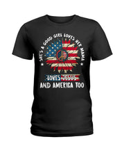 Load image into Gallery viewer, Good Girl Loves Her Mama Loves Jesus and America Too Design Ladies Tee

