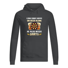 Load image into Gallery viewer, A Man Cannot Survive On Beer Alone He Also Needs Darts Trending Hoodie

