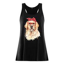 Load image into Gallery viewer, Golden Retriever With Red Polka Dot Ribbon Gift For Dog Lovers Ladies Flowy Tank
