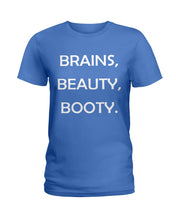 Load image into Gallery viewer, Brains Beauty Booty Special Custom Design Ladies Tee
