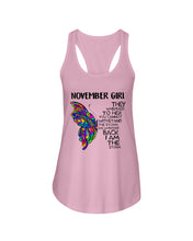 Load image into Gallery viewer, Birthday Gift For November Girl They Whispered To Her You Cannot Withstand The Storm Ladies Flowy Tank
