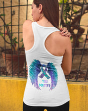 Load image into Gallery viewer, You Matter Ribbon Awareness With Angel Wings Ladies Flowy Tank
