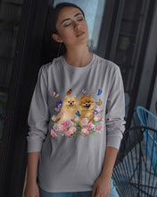 Load image into Gallery viewer, Peonies Garden Butterflies Pomeranian Gift For Dog Lovers Unisex Long Sleeve
