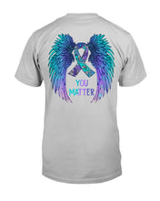 Load image into Gallery viewer, You Matter Ribbon Awareness With Angel Wings Guys Tee
