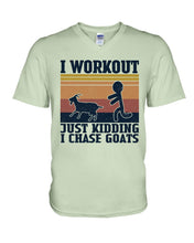 Load image into Gallery viewer, I Workout Just Kidding I Chase Goats Retro Vintage For Goat Lovers Guys V-Neck
